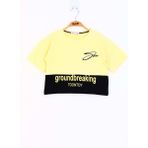 Toontoy Kids Düşük Kol Garni Detaylı Baskılı Sarı Kız Çocuk T-shirt