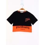 Toontoy Kids Düşük Kol Garni Detaylı Baskılı Siyah Kız Çocuk T-shirt