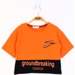 Toontoy Kids Düşük Kol Garni Detaylı Baskılı Turuncu Kız Çocuk T-shirt