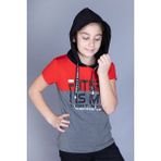 Toontoy Kids Kapüşonlu Baskılı Garni Detaylı Antrasit Melanj Kız Çocuk T-shirt