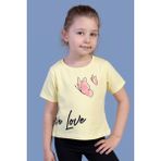 Toontoy Kids Kelebek Baskılı Taş İşlemeli Sarı Kız Çocuk T-shirt