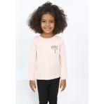 Toontoy Kids Kız Bebek Göğsü Cepli Baskılı Tişört - 9 Ay - Pudra