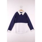 Toontoy Kids Kız Çocuk Gömlek Detaylı Yakası Incili Okul Sweatshirt - 8 Yaş - Gri Melanj