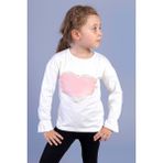 Toontoy Kids Kız Çocuk Kol Ucu Lastikli Taş Işlemeli Baskılı Tişört - 8 Yaş - Ekru