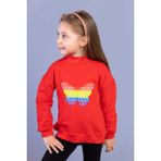 Toontoy Kids Kız Çocuk Pamuklu Balıkçı Yaka Popıt Desenli Sweatshirt - 3 Yaş - Kırmızı