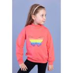 Toontoy Kids Kız Çocuk Pamuklu Balıkçı Yaka Popıt Desenli Sweatshirt - 3 Yaş - Nar Çiçeği