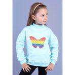 Toontoy Kids Kız Çocuk Pamuklu Balıkçı Yaka Popıt Desenli Sweatshirt - 6 Yaş - Su Yeşili