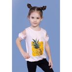 Toontoy Kids Kolları Detaylı Ananas Baskılı Pudra Kız Çocuk T-shirt