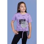 Toontoy Kids Komple Baskılı Bağlama Detaylı Lila Kız Çocuk T-shirt
