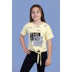 Toontoy Kids Komple Baskılı Bağlama Detaylı Sarı Kız Çocuk T-shirt
