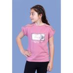 Toontoy Kids Omzu Tül Detaylı Varak Baskılı Gül Kurusu Kız Çocuk T-shirt