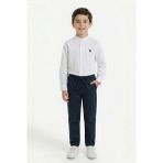 Toontoy Kids Toontoy Erkek Çocuk 2li Takım Hakim Yaka Düğmeli Uzun Kollu Gömlek - Beli Bağlamalı Normal Paça Pantolon 14259 - 8 - 9 Yaş - Beyaz