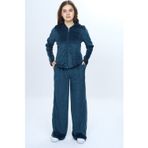 Toontoy Kids Toontoy Kız Çocuk 2'li Takım Fermuarlı Kapüşonlu Cepli Sweatshirt & Beli Lastikli Bol Paça Cepli Eşofman Altı - Şerit Detaylı & Kadife