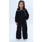 Toontoy Kids Toontoy Kız Çocuk 2'li Takım Yakası Güpürlü Nakışlı Sweatshirt & Beli Lastikli Bol Paça Eşofman Altı - Düğüme Detaylı & Kadife
