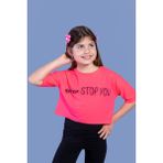 Toontoy Kids Toontoy Kız Çocuk Baskılı Düşük Kol Crop Tişört - Fuşya - 12 Yaş