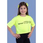 Toontoy Kids Toontoy Kız Çocuk Baskılı Düşük Kol Crop Tişört - Sarı - 12 Yaş