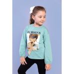 Toontoy Kids Toontoy Kız Çocuk Baskılı Kol Ucu Lastikli Tişört - 5 Yaş - Yeşil