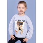 Toontoy Kids Toontoy Kız Çocuk Baskılı Kol Ucu Lastikli Tişört - 8 Yaş - Gri Melanj