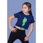 Toontoy Kids Toontoy Kız Çocuk Crop Model Baskılı Taş Işlemeli Tişört - 10 Yaş - Lacivert