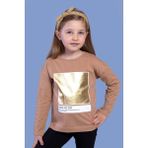 Toontoy Kids Varak Baskılı Kahverengi Kız Çocuk T-shirt