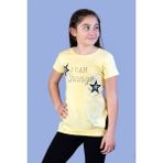 Toontoy Kids Yıldız Baskılı Taş İşlemeli Sarı Kız Çocuk T-shirt