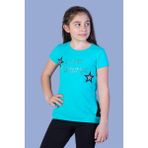 Toontoy Kids Yıldız Baskılı Taş İşlemeli Turkuaz Kız Çocuk T-shirt