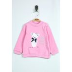 Toontoy Kız Bebek Ayıcık Nakışlı İnce Penye Tişört Pembe 9 AY
