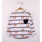 Toontoy Kız Bebek Baskılı Bisiklet Yaka Uzun Kollu Çizgili Tişört