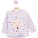 Toontoy Kız Bebek Köpek Nakışlı T-Shirt Gri Melanj 2 YAŞ