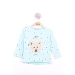 Toontoy Kız Bebek Köpek Nakışlı T-Shirt Mint Yeşili 6 AY