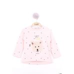 Toontoy Kız Bebek Köpek Nakışlı T-Shirt Pudra 2 YAŞ