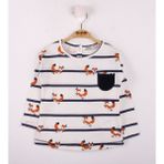 Toontoy Kız Bebek T-Shirt Çizgili Cepli Tilki Baskı Ekru 1 YAŞ