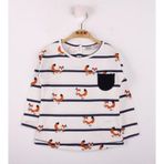 Toontoy Kız Bebek T-Shirt Çizgili Cepli Tilki Baskı Ekru 2 YAŞ