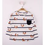 Toontoy Kız Bebek T-Shirt Çizgili Cepli Tilki Baskı Ekru 6 AY