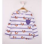 Toontoy Kız Bebek T-Shirt Çizgili Cepli Tilki Baskı Mor 2 YAŞ