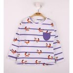 Toontoy Kız Bebek T-Shirt Çizgili Cepli Tilki Baskı Mor 9 AY