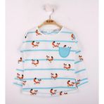 Toontoy Kız Bebek T-Shirt Çizgili Cepli Tilki Baskı Turkuaz 2 YAŞ