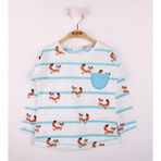 Toontoy Kız Bebek T-Shirt Çizgili Cepli Tilki Baskı Turkuaz 6 AY