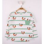 Toontoy Kız Bebek T-Shirt Çizgili Cepli Tilki Baskı Yeşil 2 YAŞ