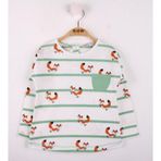 Toontoy Kız Bebek T-Shirt Çizgili Cepli Tilki Baskı Yeşil 9 AY