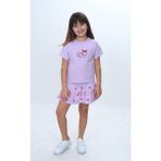 Toontoy Kız Çocuk 2'li Garni Baskılı Şortlu Etekli Takım - 2 Yaş - Lila