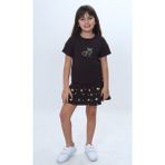 Toontoy Kız Çocuk 2'li Garni Baskılı Şortlu Etekli Takım - 4 Yaş - Kahverengi