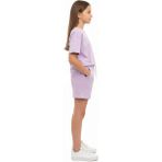 Toontoy Kız Çocuk 2'li Şortlu Takım Bisiklet Yaka Kısa Kollu Arkası Baskılı Tişört - Beli Lastikli Bağlamalı Baskılı Şort 25036 - 8 - 9 Yaş - Lila