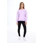Toontoy Kız Çocuk 2'li Takım Baskılı Bisiklet Yaka Düşük Omuz Cepli Sweatshirt & Basic Düz Tayt - Lila - 10-11