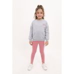 Toontoy Kız Çocuk 2'li Takım Baskılı Bisiklet Yaka Düşük Omuz Sweatshirt & Basic Düz Tayt - TK23096 - Gri