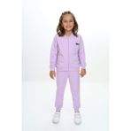Toontoy Kız Çocuk 2'li Takım Baskılı Bisiklet Yaka Kolu Fırfırlı Sweatshirt & Beli Paçası Lastikli Cepli Jogger Eşofman Altı - 2 Iplik - Lila - 6