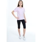 Toontoy Kız Çocuk 2'li Takım Baskılı Bisiklet Yaka T-Shirt & Basic Düz Crop Tayt - Açık Lila - 12 - 13 Yaş