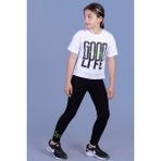 Toontoy Kız Çocuk 2'li Takım Baskılı Bisiklet Yaka T-Shirt & Basic Düz Tayt - Beyaz - 6