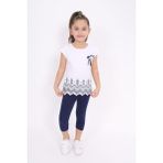 Toontoy Kız Çocuk 2'li Takım Baskılı Bisiklet Yaka T-Shirt & Basic Düz Taytkız Çocuk 2'li Takım Baskılı Bisiklet Yaka T-Shirt & Basic Düz Tayt - Beyaz - 4