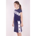 Toontoy Kız Çocuk 2'li Takım Baskılı Bisiklet Yaka T-Shirt & Basic Kalem Etek - Lacivert - 10 Yaş